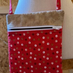 Red and Tan Paw Print Purse/Crossbody New, Smoke free home